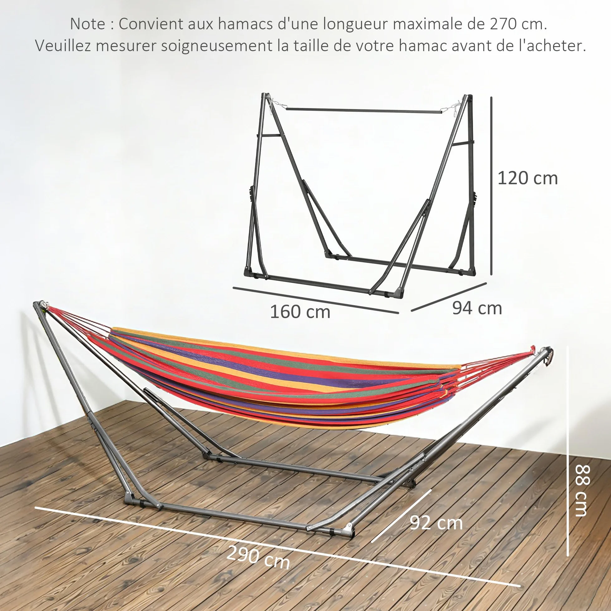 Outsunny Support de Hamac Pliable, Cadre Portable 2-en-1 Réglable en Acier, pour Camping Extérieur, Noir