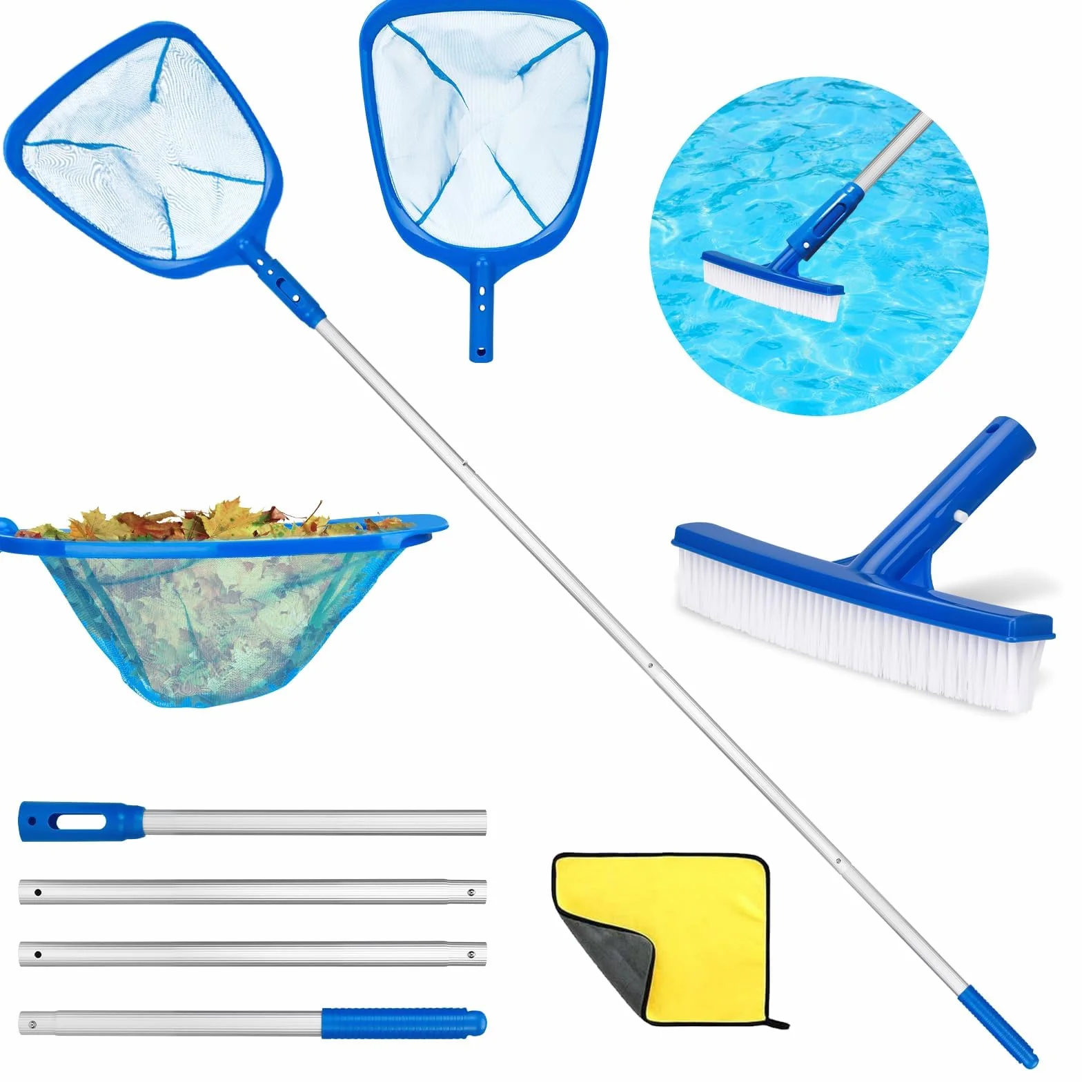 USHOP Épuisettes de Surface pour Piscine 187cm Filets de Fond Piscine Outil Nettoyage Étang