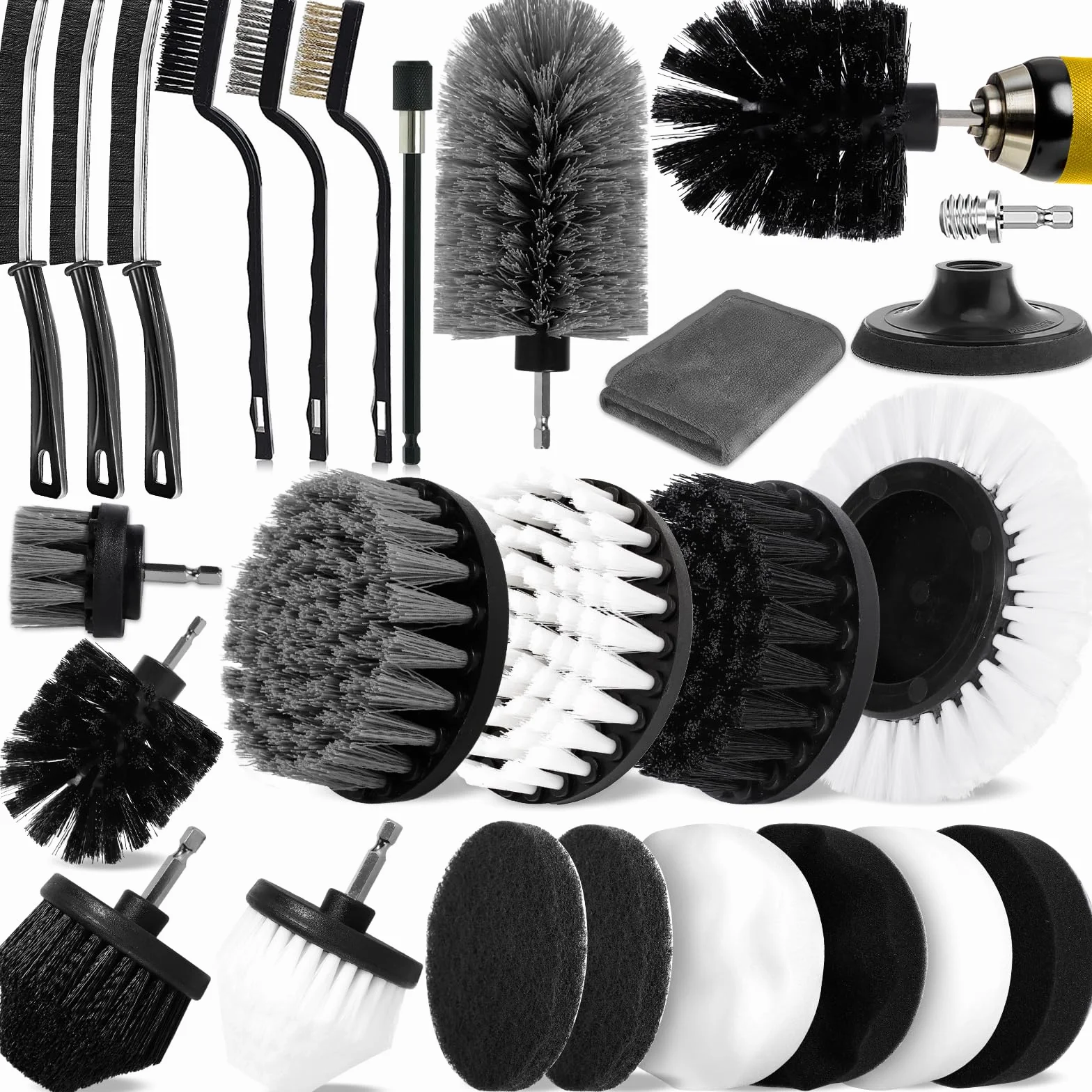 Brosse Multifonctionnelle pour Perceuse Électrique - Kit de Nettoyage avec 24 Pièces, Inclut des Brosses pour Salle de Bain, Cuisine, Baignoire, Carreaux et Voiture