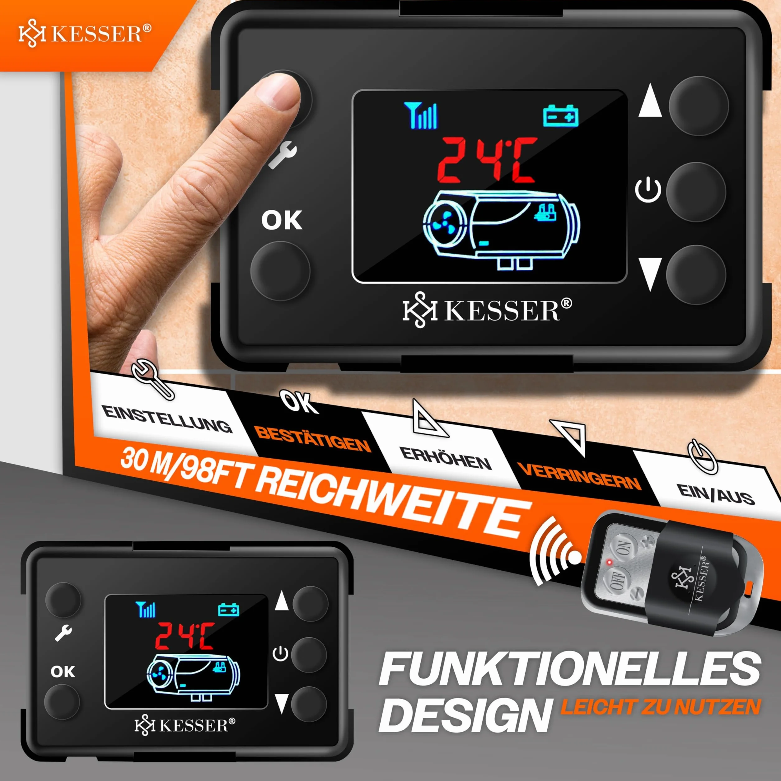KESSER® Chauffage auxiliaire diesel 8 kW avec écran LCD et télécommande - Chauffe-air silencieux pour voiture, camion, camping-car