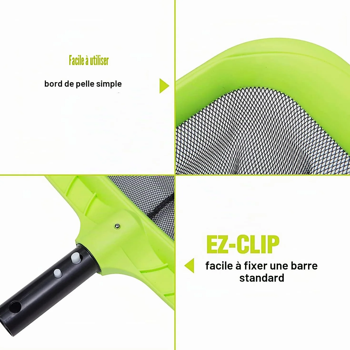 Épuisette de piscine profonde avec cadre en plastique renforcé pour piscine, étang, spas