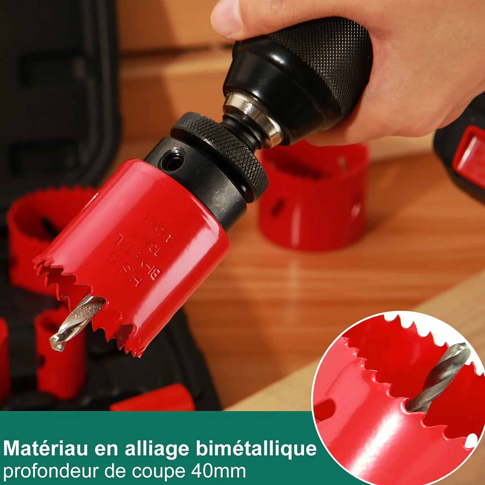 HYCHIKA Scie Cloche Bi-métal, 17 PCS Coffret de Scie Trépan avec 11PCS Lames de Scie 19-68 mm, Profondeur de Coupe: 40 mm, Parfaite pour Percer Le Bois, Les Panneaux PVC et Le Métal