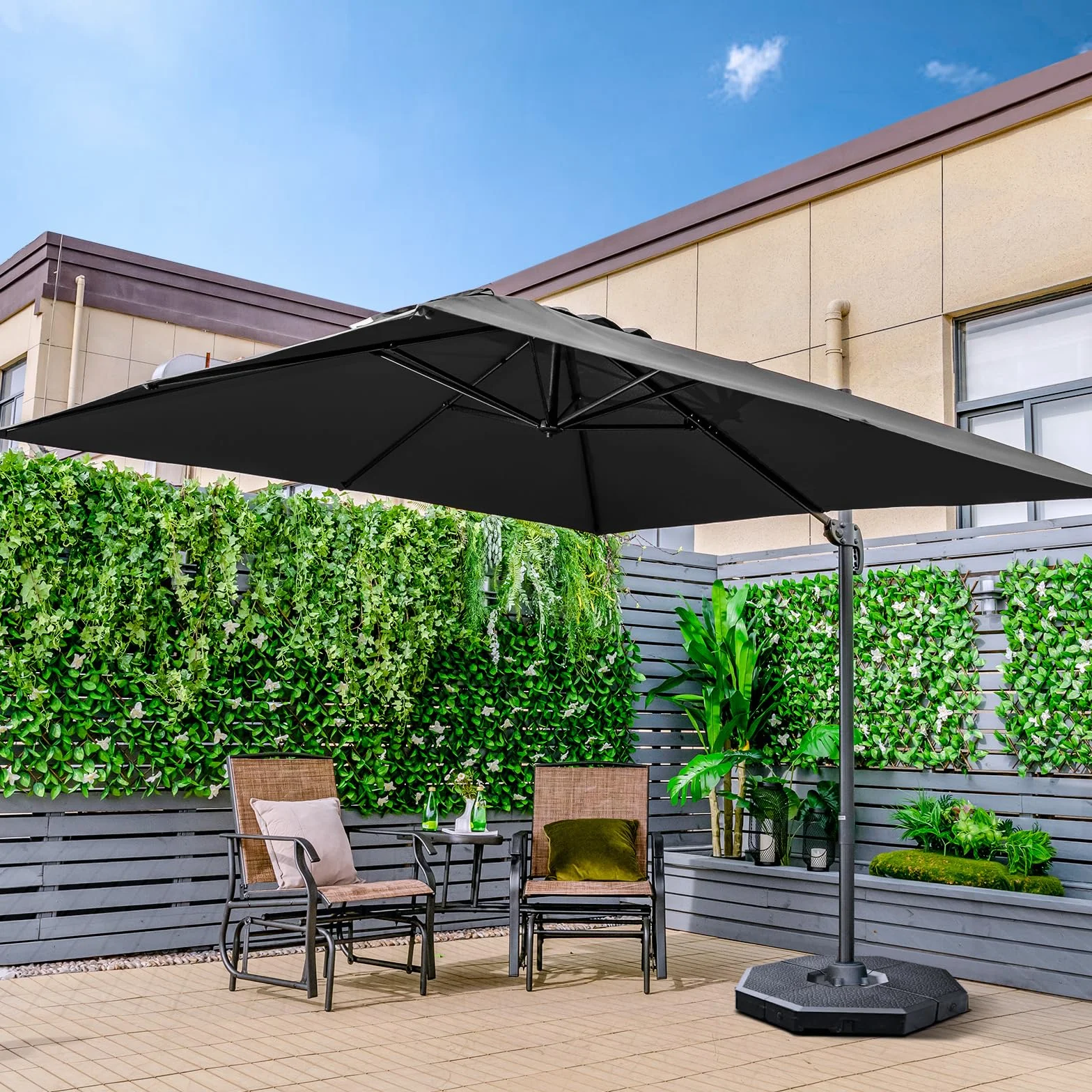 RELAX4LIFE Parasol Déporté Rectangulaire 3x3M Inclinable Rotative 360° Pédale Polyester Anti-UV Jardin Exterieur Noir