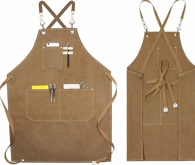 Tablier de Travail Toile Lourde Imperméable 3 Poches Réglable Homme Femme