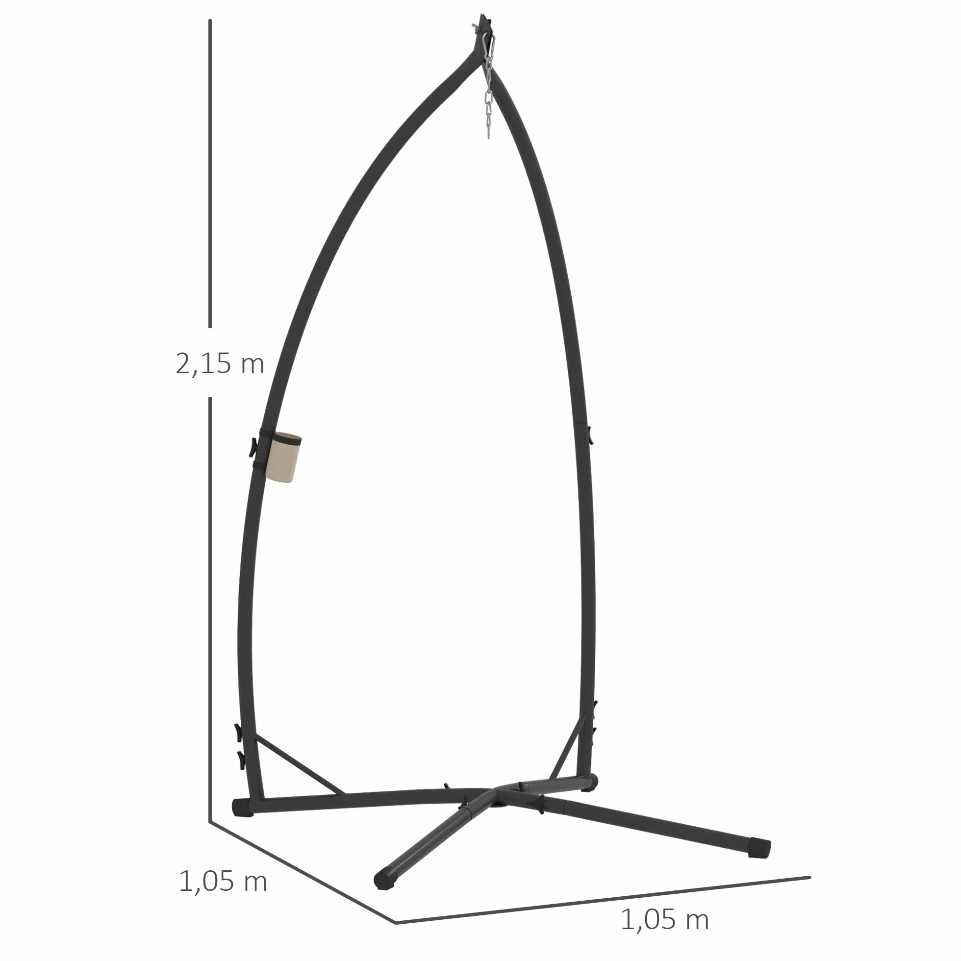 Outsunny Support pour chaise suspendue œufs 215 cm acier Base stable porte-gobelet Balançoire patio jardin balcon charge 150 kg noir