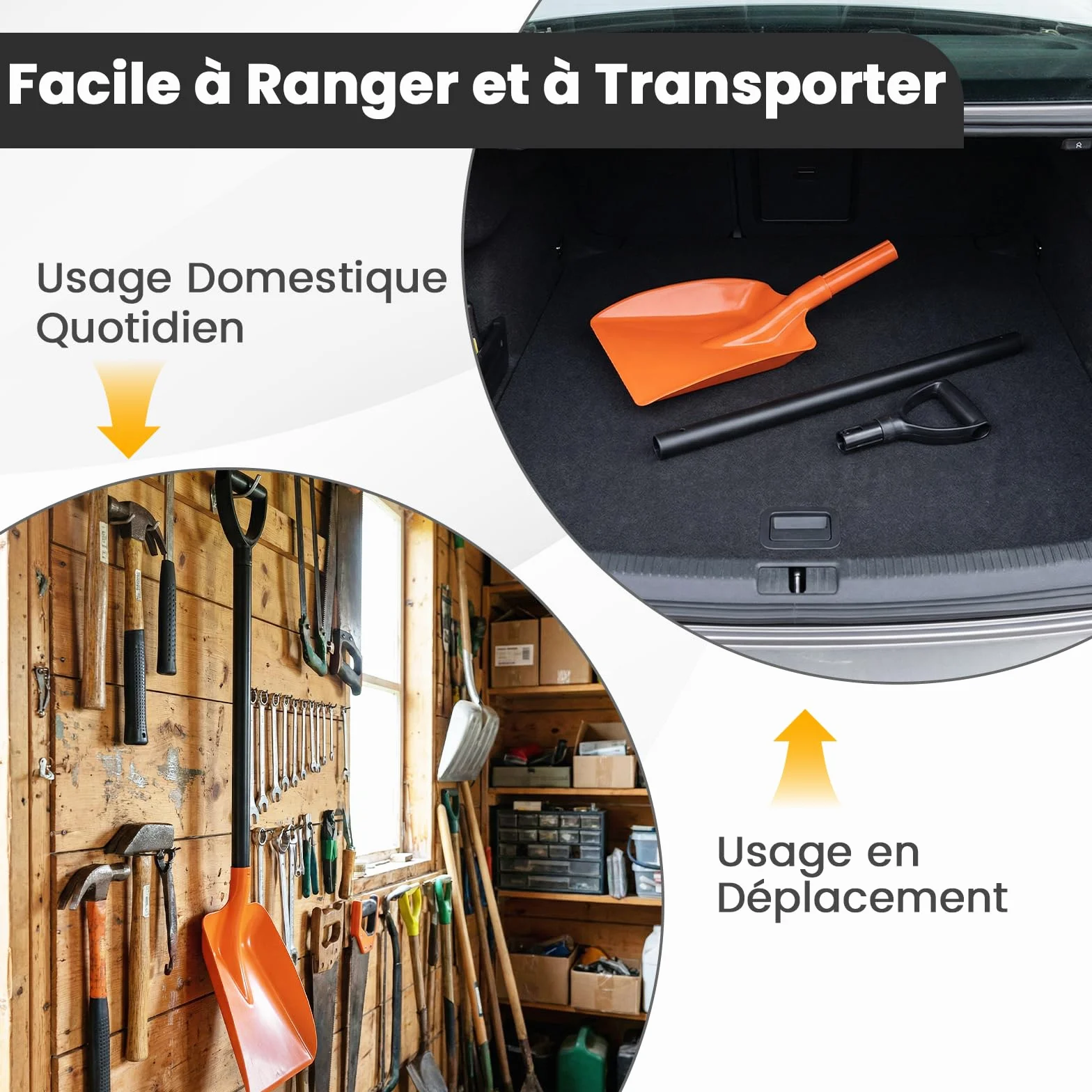 GOPLUS Pelle à Neige en Aluminium 111 cm, Pelle Jardinage Portable avec Manche Détachable, Poignée Ergonomique