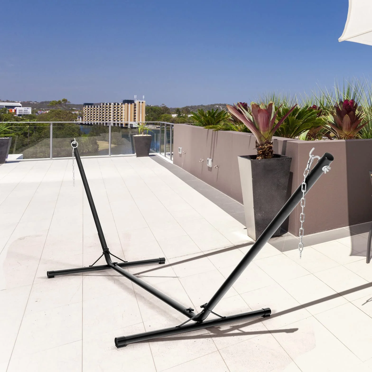 COSTWAY Support Hamac en Métal 150kg 324x104.5x108cm Noir
