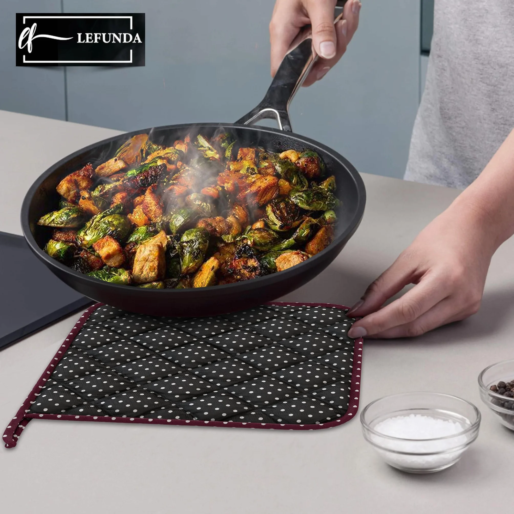 Gants de Cuisine LEFUNDA® Set de 4, Gants Résistants à la Chaleur en Coton pour Cuire, Griller BBQ