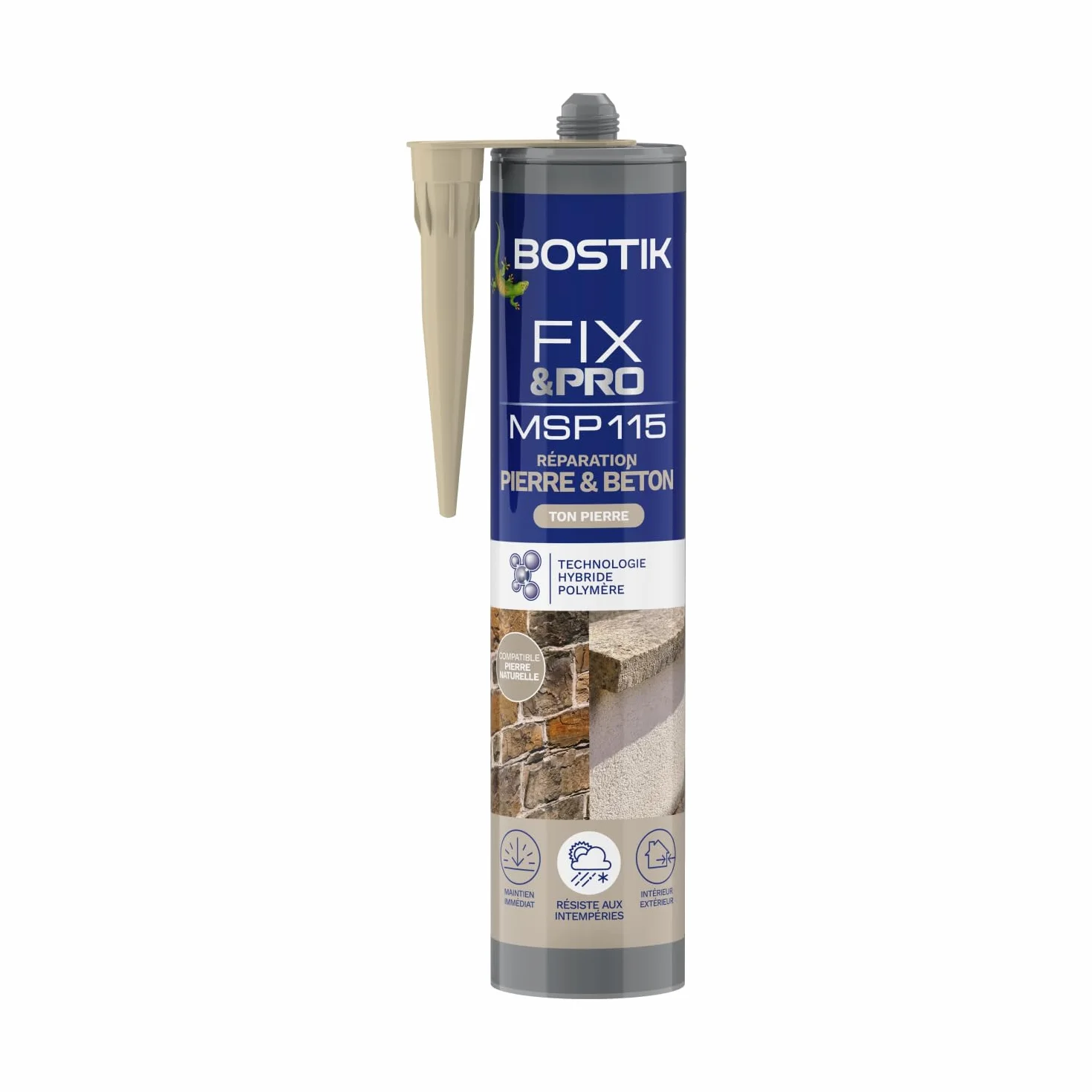 Bostik FIX&PRO MSP 115 – Ton Pierre – Mastic Colle et Joint Pierre Et Beton – Intérieur/Extérieur – Réparation de Pierre, Béton, Ciment, Brique ... – MS Polymère – 290 ml
