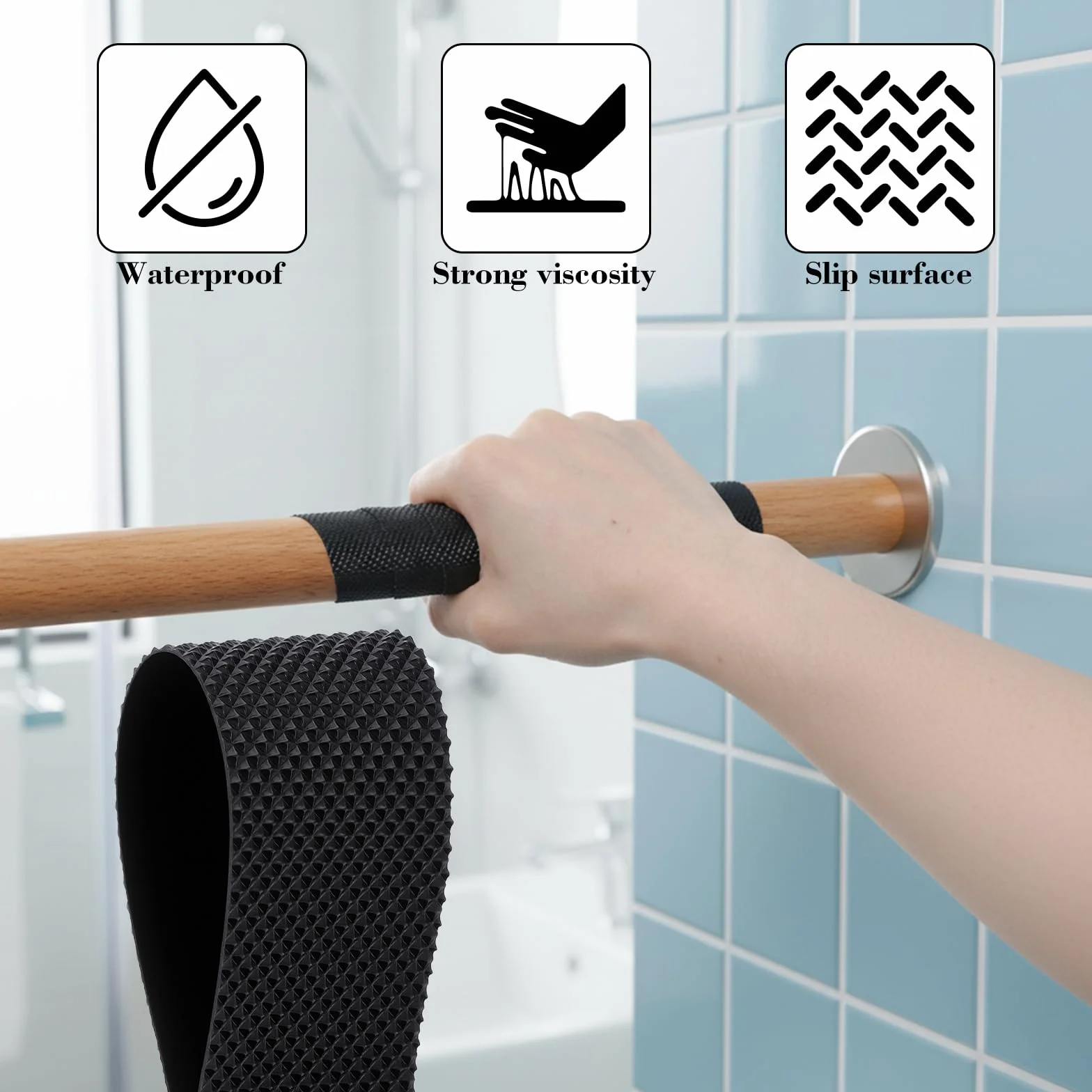 Bremorou Ruban antidérapant en caoutchouc noir de 5 m, 2,5 cm, robuste, imperméable, non abrasif, résistant à l'usure, pour intérieur et extérieur, pour rendre les poignées et les surfaces de contact