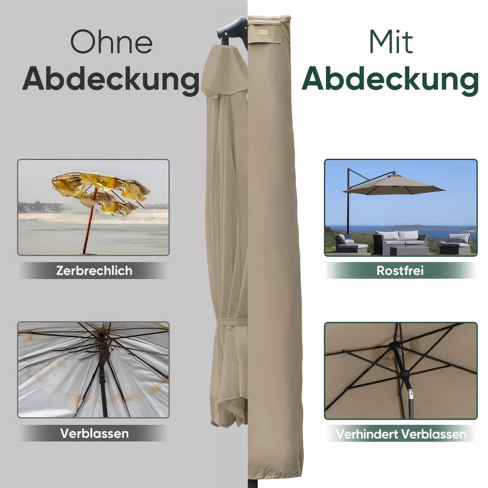Sekey Housse de Protection Parasol Déporté 260x65cm Tissu Oxford 600D Imperméable Anti-UV