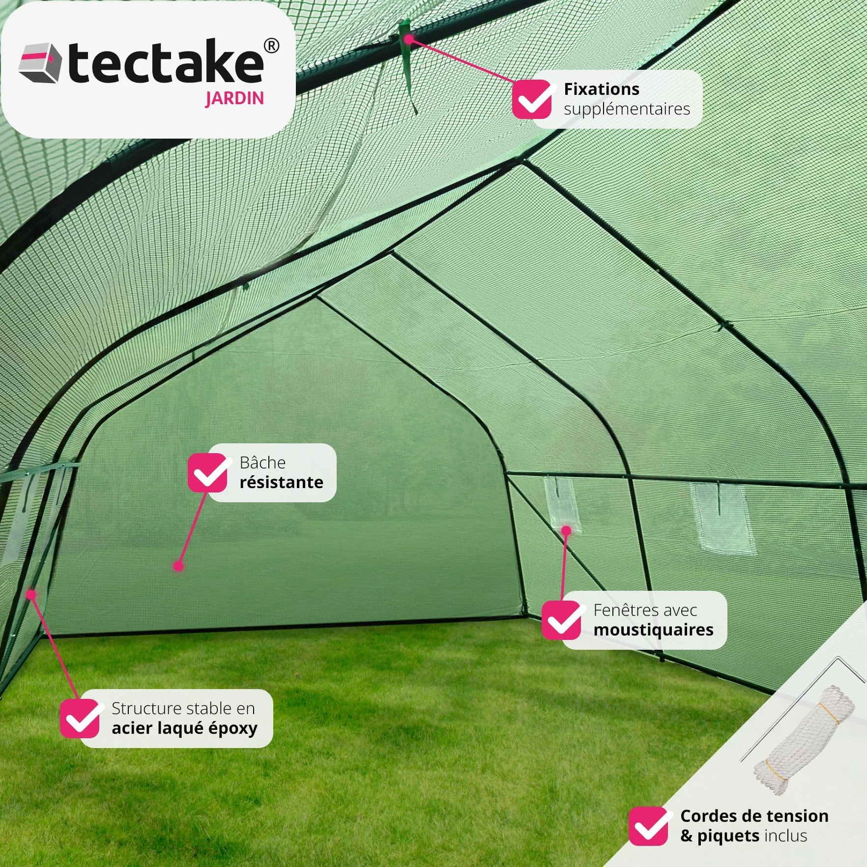 Tectake Serre de Jardin 18m2 Tunnel Acier Thermo-Laqué Anti UV 600x300x205cm