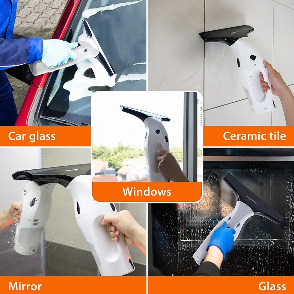 Amazon Basics Lave-vitres avec batterie rechargeable au lithium pour fenêtres, carreaux, miroirs et parois de douche, avec prise EU/UK/US/JP, 11.9 x 22.5 x 34.0 cm, 2 unité