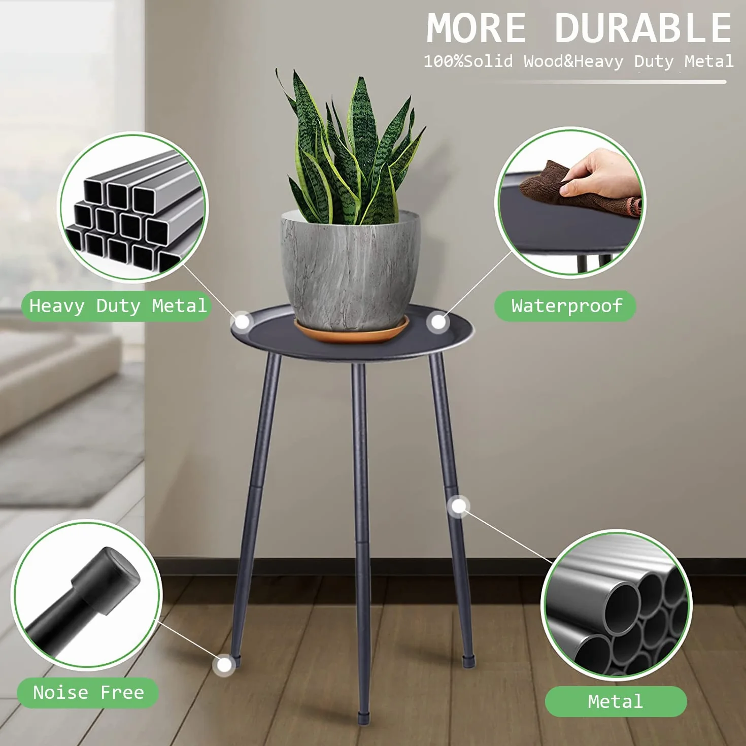 Support à Plantes en Métal 50cm avec Tablettes Amovibles, Étagère Plante Moderne pour Maison Balcon Jardin (Noir)