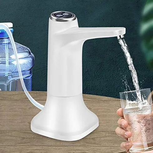 Distributeur d'eau électrique avec base, distributeur d'eau rechargeable par USB, pompe à eau automatique portable, distributeur d'eau pour la maison, la cuisine et le bureau (blanc)