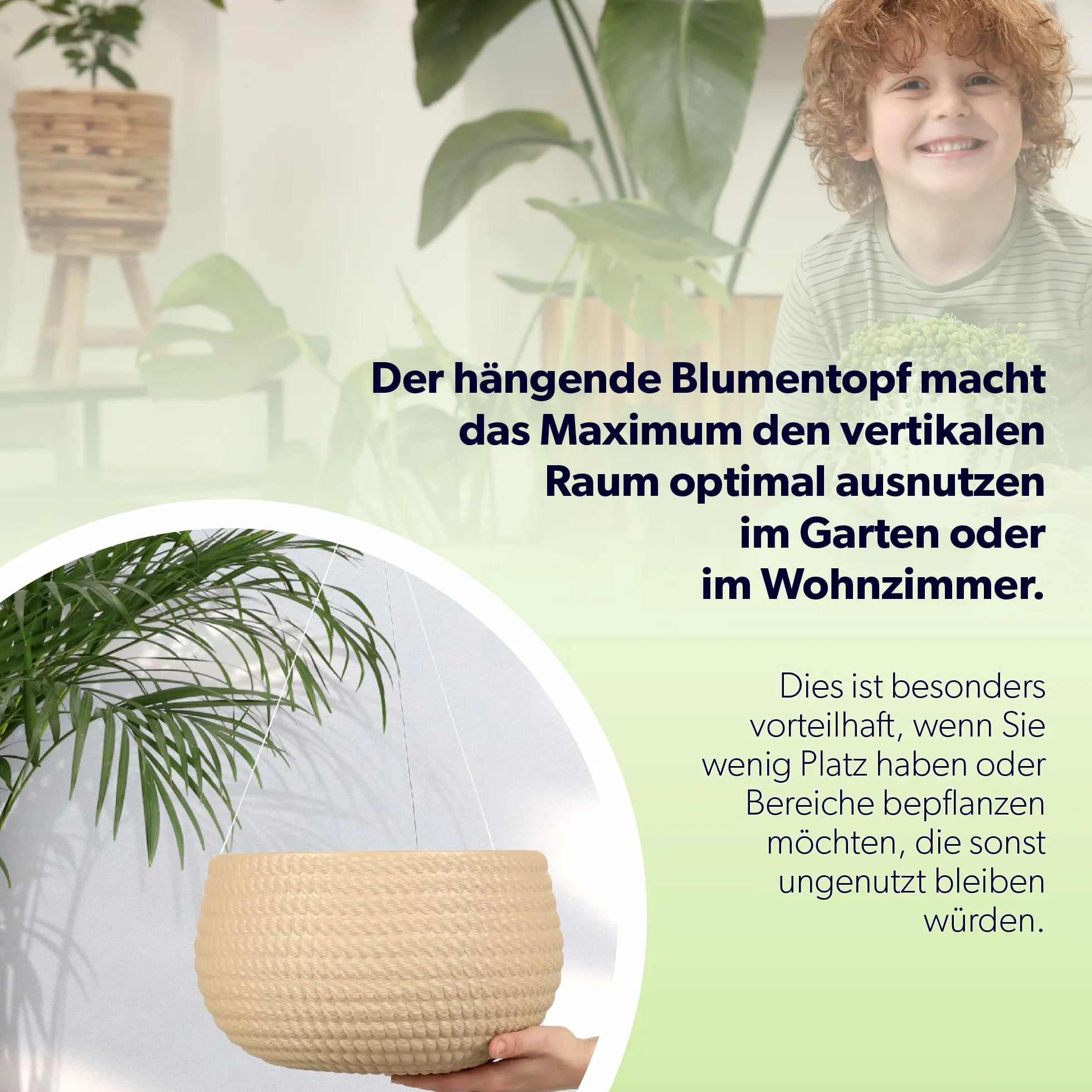 KADAX Pot Suspendu 32 cm Beige avec Chaîne et Crochet pour Plantes Grimpantes