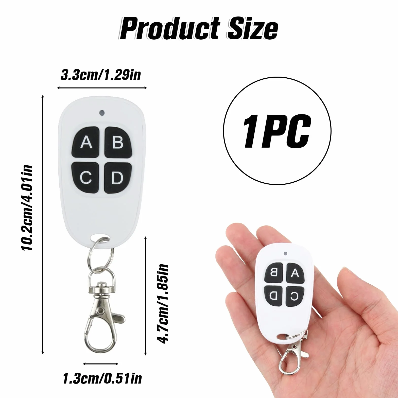 Telecommande Universelle Portail Blanc, Bip Garage Télécommande Porte Clés Universel Sans Fil Voiture, Programmables pour Voiture Garage Porte à 4 Touches pour Portail Automatique Large de Routin