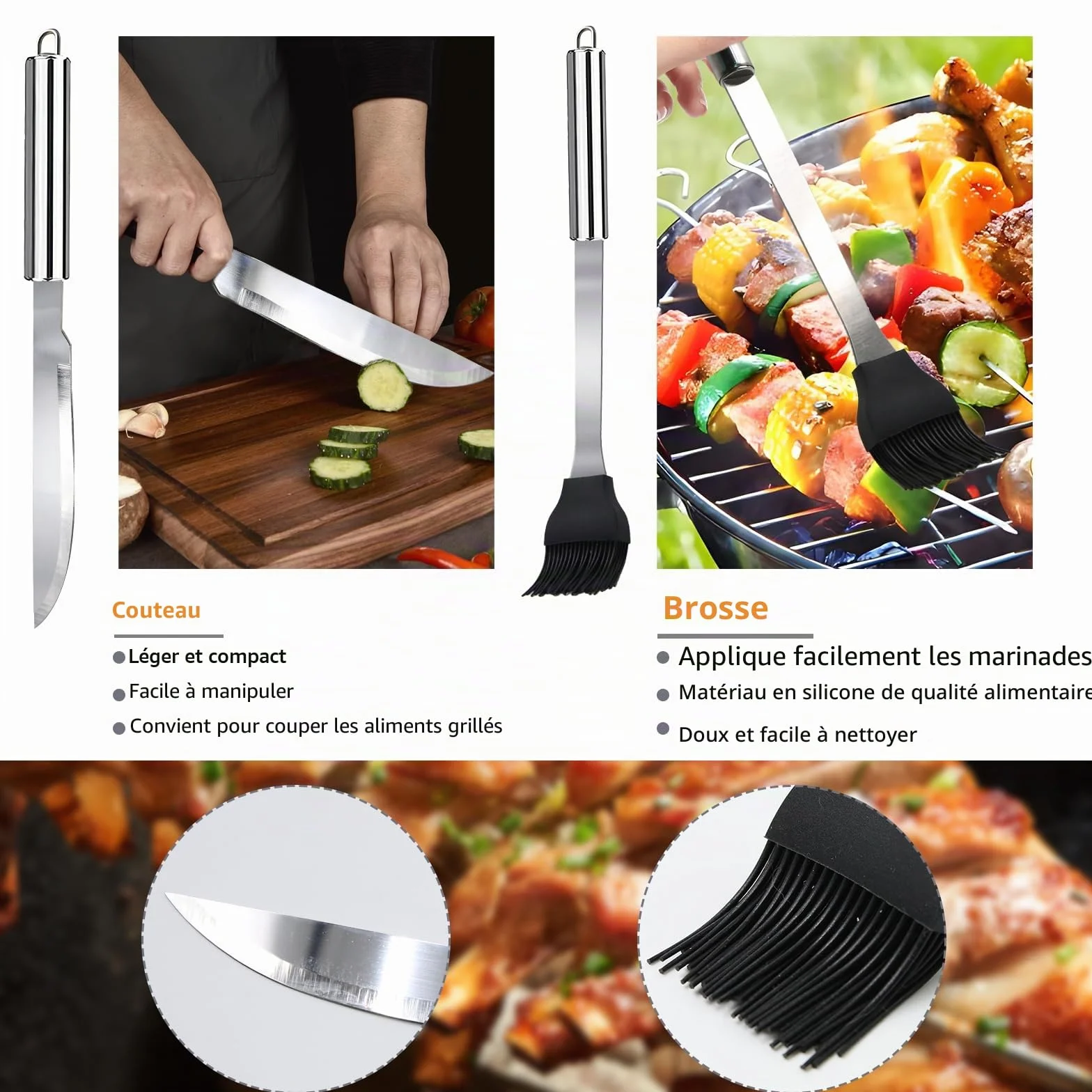 Set Barbecue Acier Inoxydable 11 Pièces Ustensiles avec Sac Portable pour Homme Camping