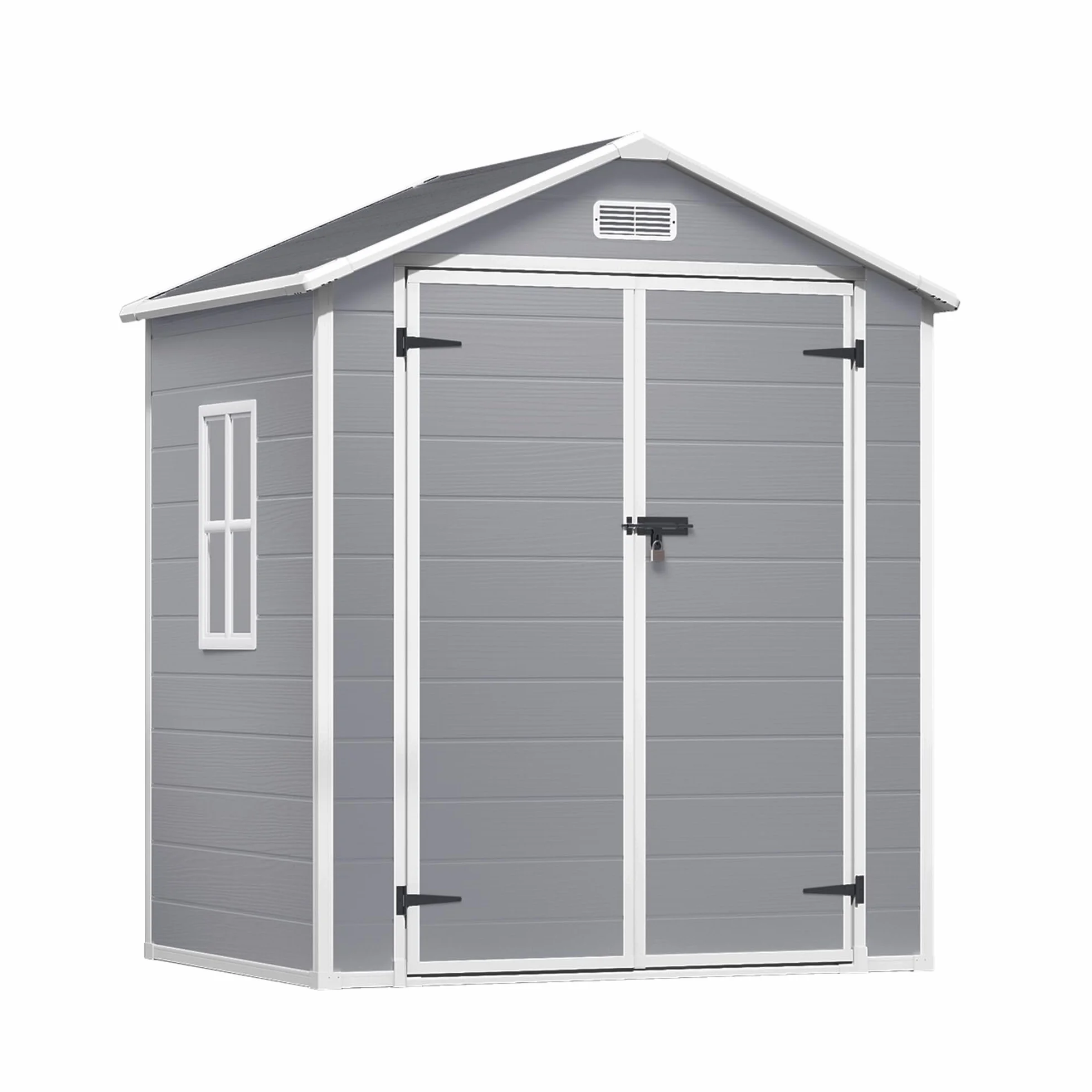 Xbro Abri de Jardin Résine 173 x 125 x 210 cm 2,2 m² Système de Ventilation Base Renforcée Fenêtres Verrou de Sécurité Gris