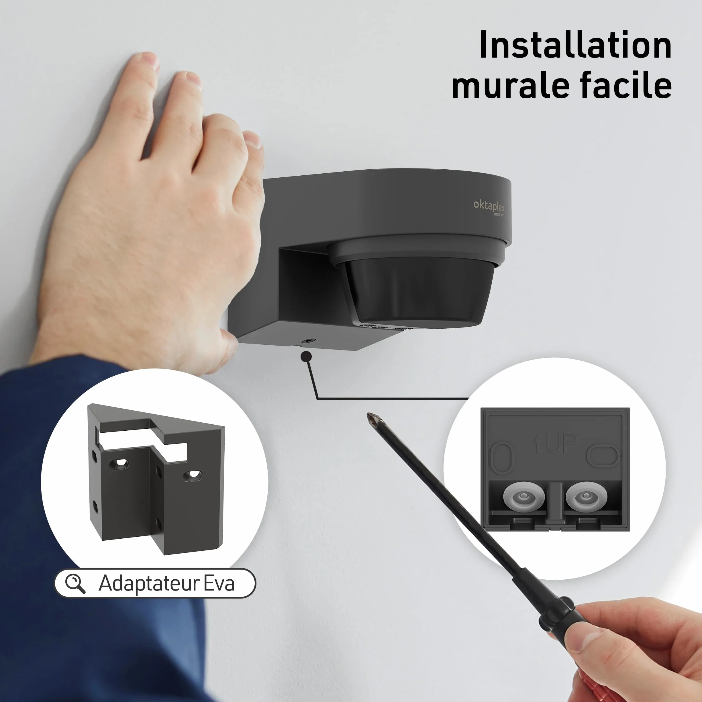 Oktaplex Eva Détecteur de Mouvement pour l'extérieur 12 m / 240° Capteur de Mouvement Infrarouge Apparent IP65 Capteur de Mouvement Anthracite
