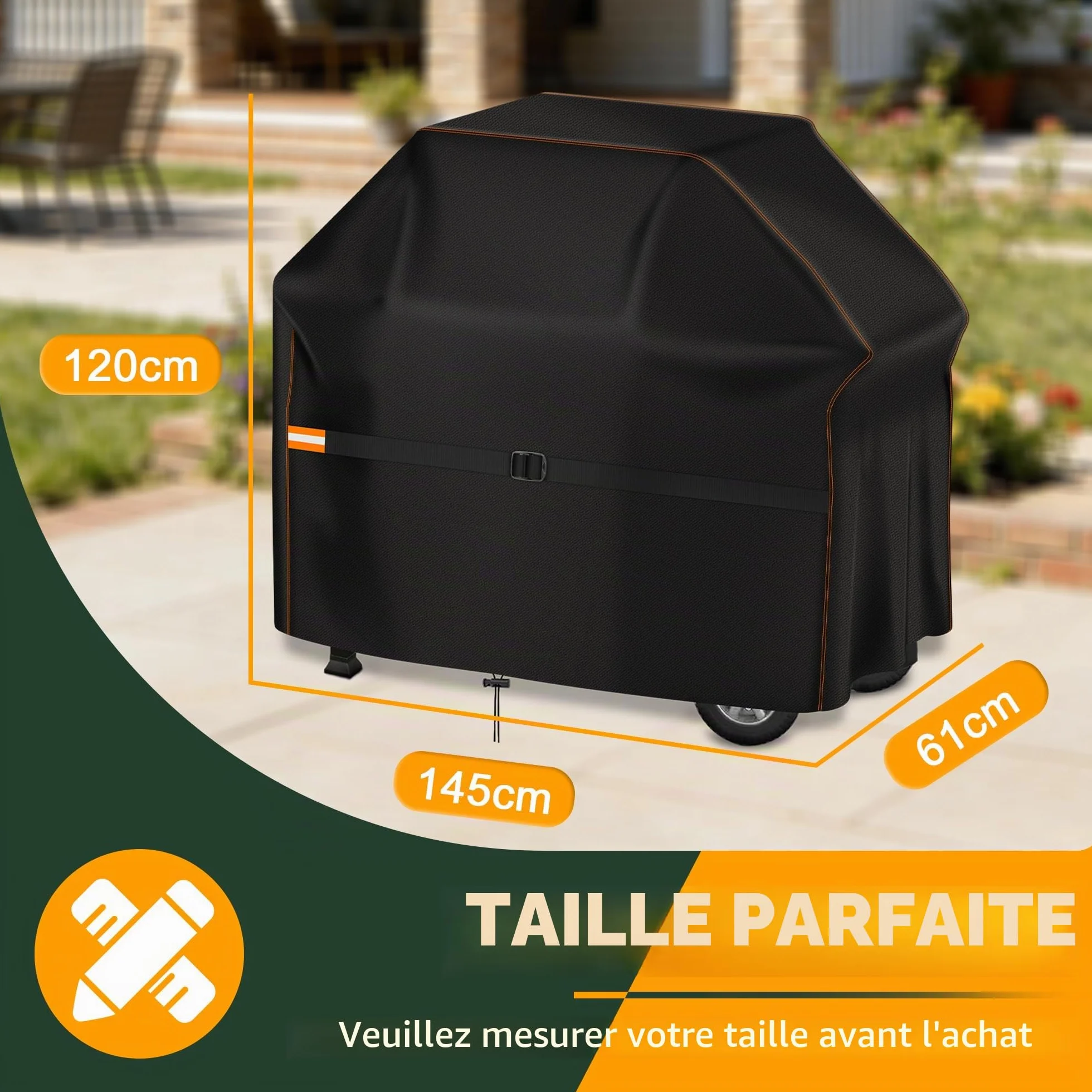 Enzeno Housse de Barbecue résistante aux intempéries 147 x 61 x 122 cm Noir