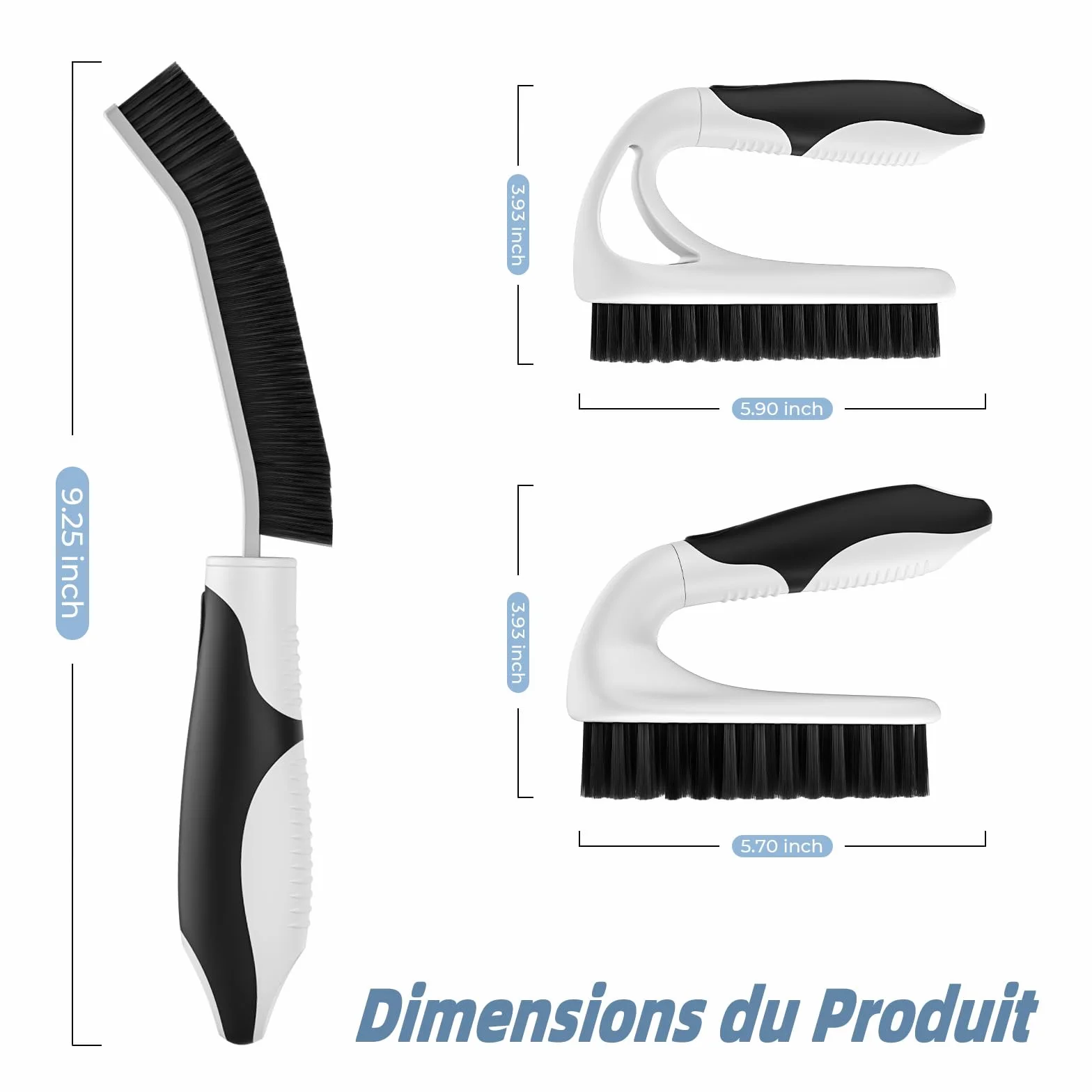 Cleangor Lot de 3 Brosses de Nettoyage, 2 Brosses Nettoyage Salle de Bain avec Manche Ergonomique et 1 Brosse à Joints, Brosse à Récurer pour Salle de Bain, Cuisine, Baignoire et Sol (3, Noir)