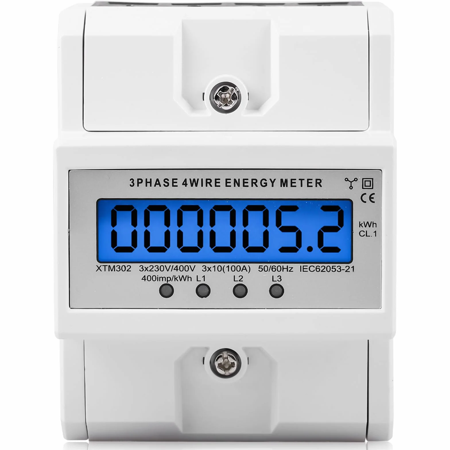 Compteur d'électricité triphasé 4 fils, compteur triphasé 230/400V 3x 5-100A, compteur d'électricité numérique LCD compteur intermédiaire courant rail DIN pour compteur intermédiaire rail DIN courant