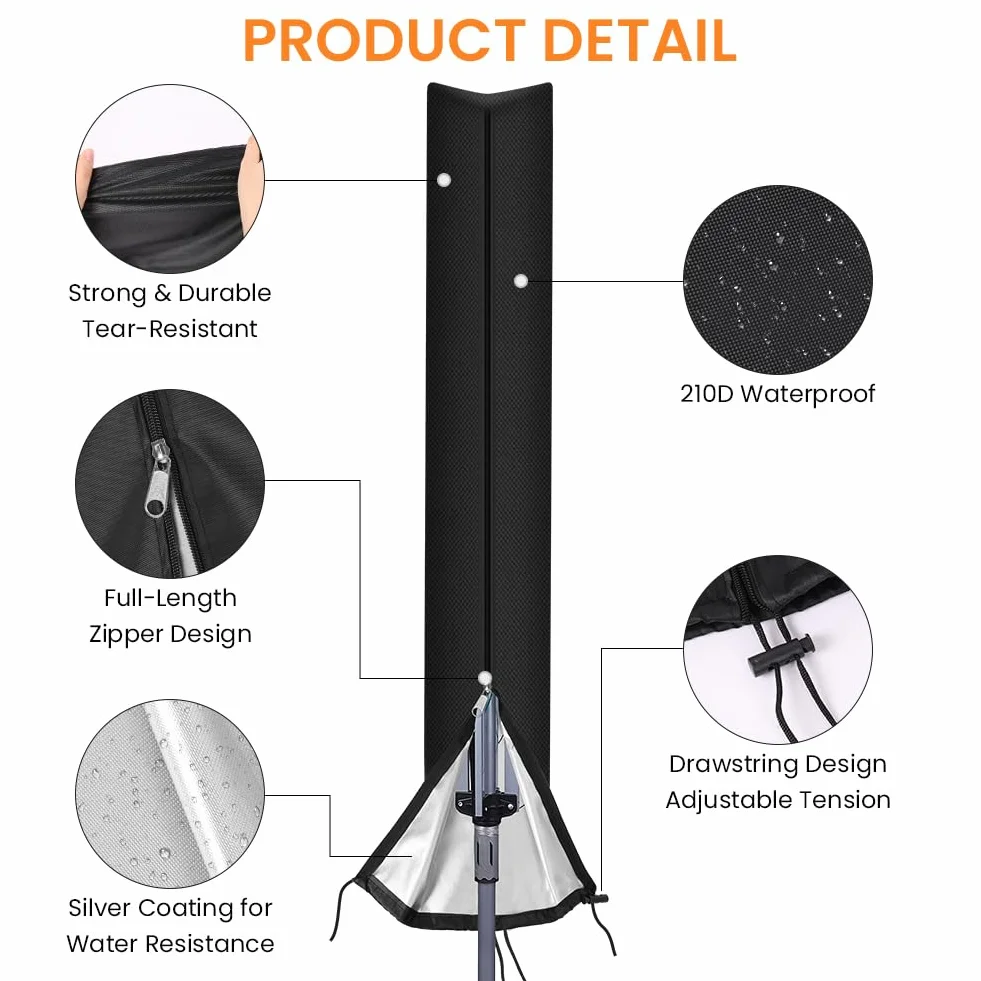 Housse Parasol 210D Oxford Imperméable Anti-UV Coupe-Vent 165×15 cm pour Brabantia Leifheit