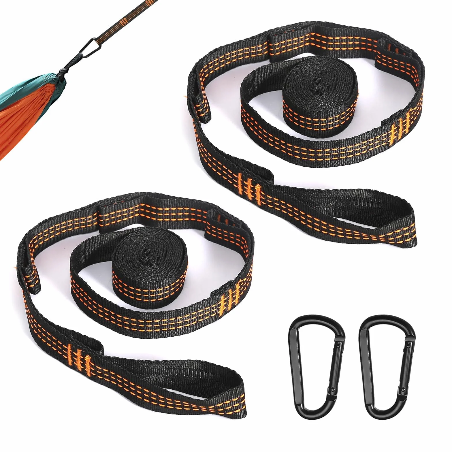 Sangle Hamac 2 M x 2,5 Cm avec Mousquetons pour Suspension Camping Extérieur