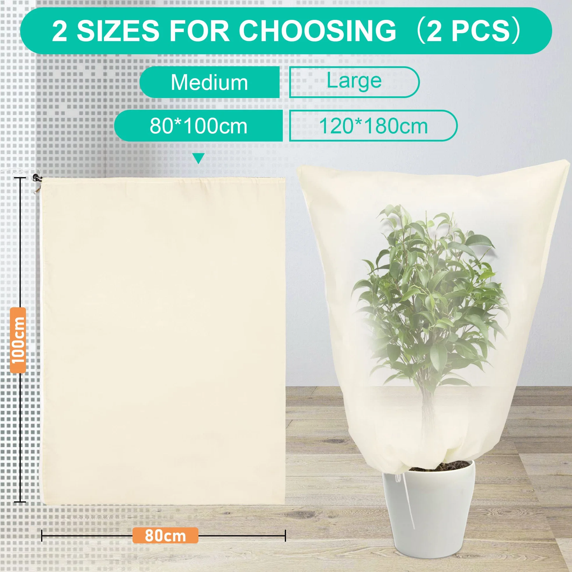 Housses de Protection pour Plantes Verdenu 100x80cm 90g/m² Sac avec Fermeture éclair et Cordon de Serrage