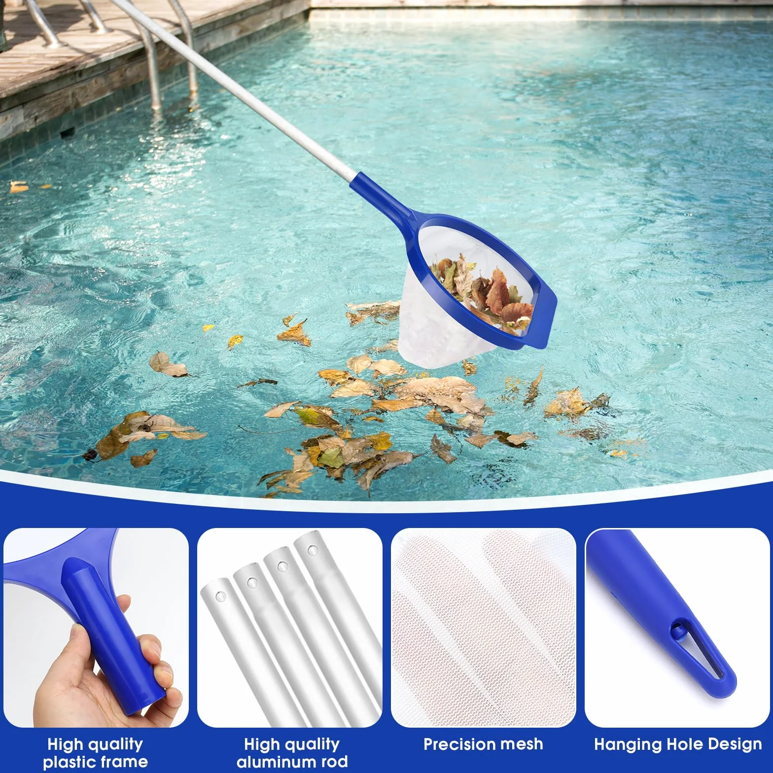 GMMG Épuisette Piscine Télescopique Réglable 141CM Filet Extra Fin pour Nettoyer Piscine