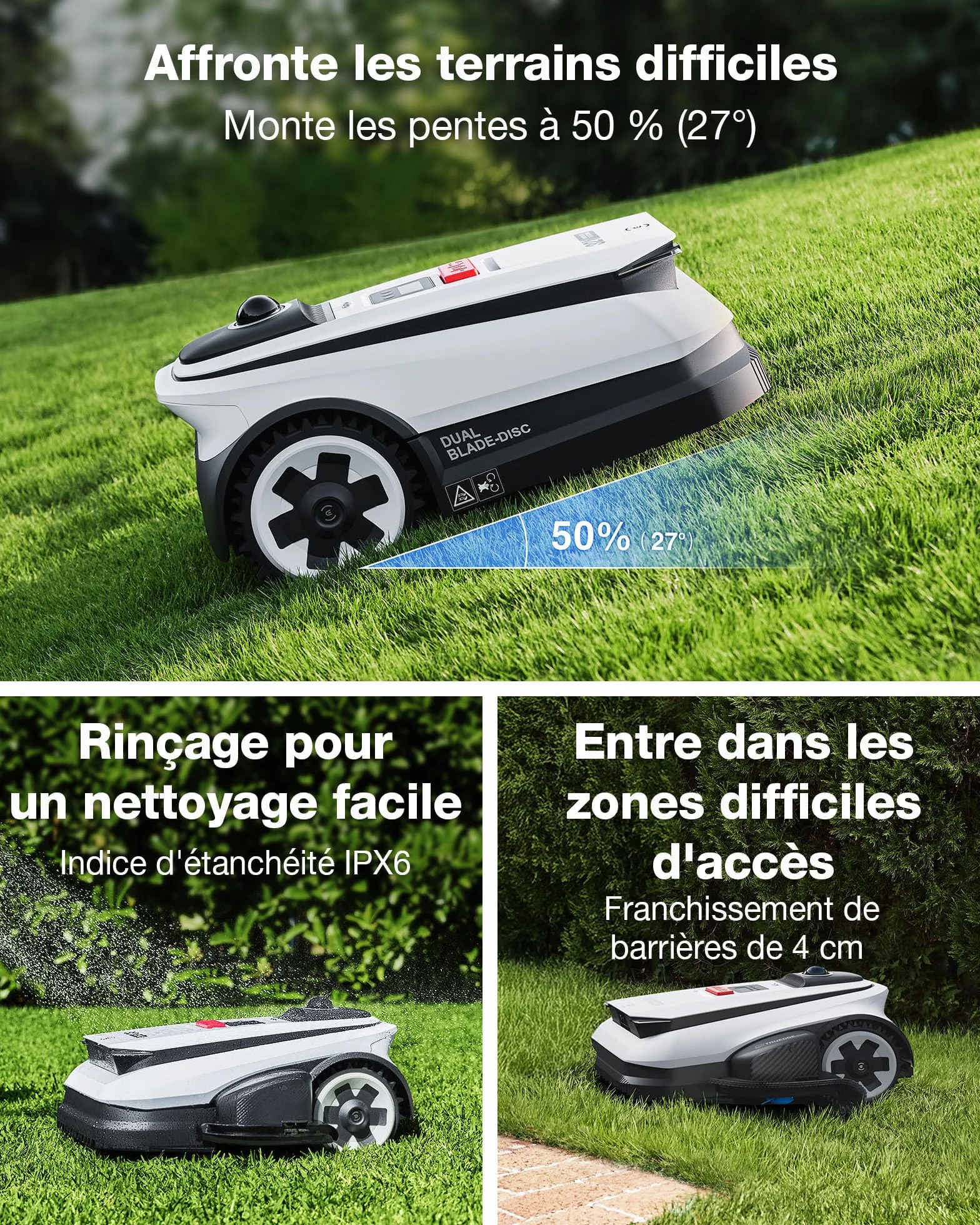 Ecovacs Goat A1600 LiDAR Pro Robot Tondeuse sans Fil 1600 M² Navigation Dual-LiDAR 360° Évitement d'obstacles 3D par IA Charge Ultrarapide