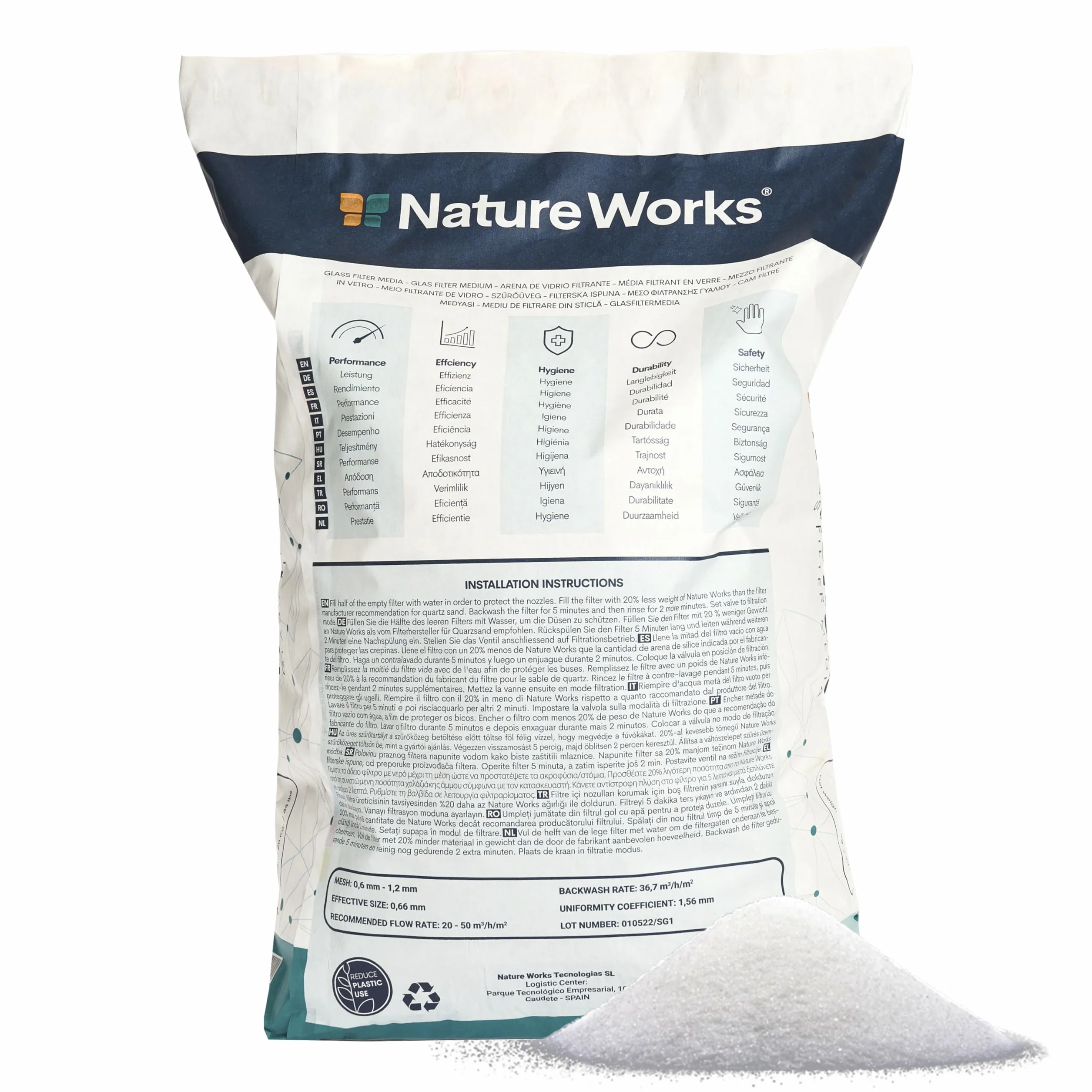 Sable Filtrant pour Piscine Nature Works 10kg - Verre Technique, Filtration 99,64%, Économie d'Eau et d'Énergie