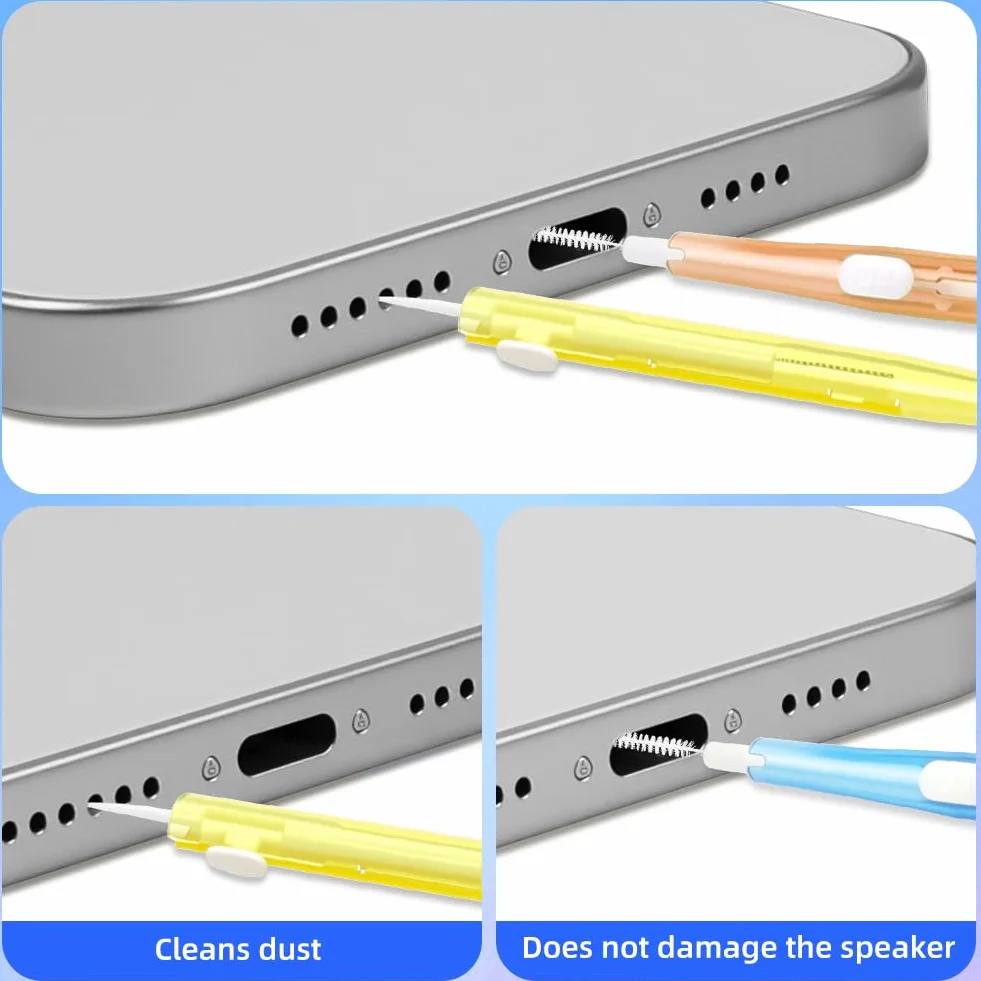 AXFEE 8PCS Kit de Nettoyage pour Port de Charge De téléphone, Mini Brosses De Nettoyage Double Face pour Port D-e Charge, Poils et Crochet, Kit d-e Nettoyage Push Pull, pour Téléphones et Écouteurs
