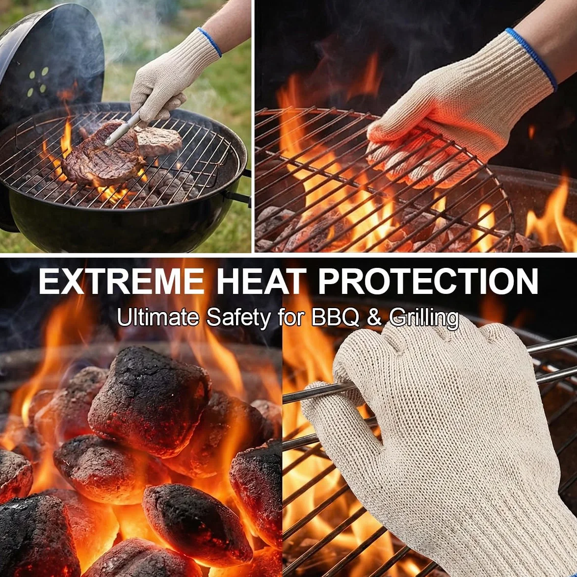Gants de Cuisine Four Anti Chaleur Coton Tricoté Épais, Résistants à la Chaleur, pour Four Barbecue Grill