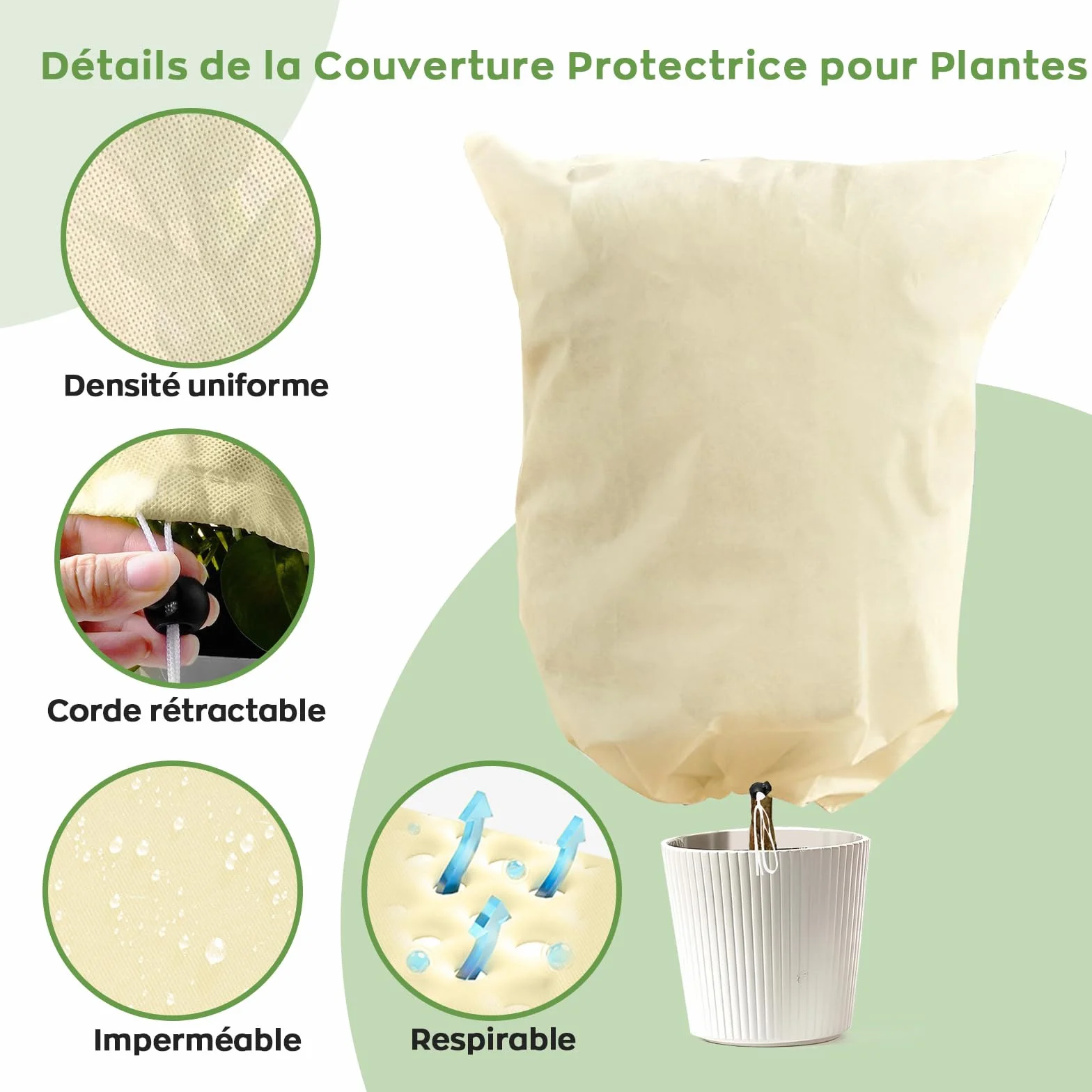 Lot de 4 Housse Hivernage Plante 80g/m² 60x80cm Anti-Gel Réutilisable