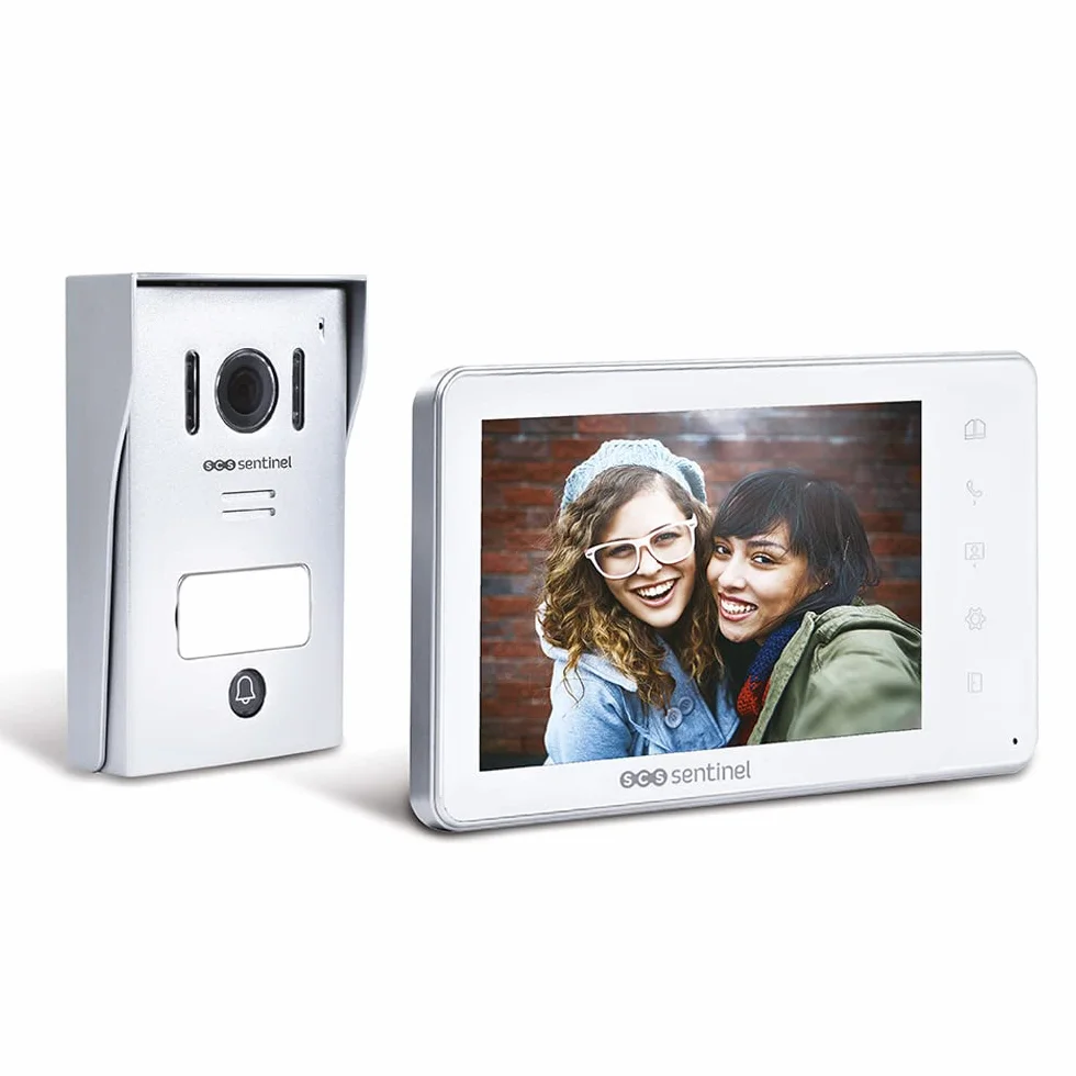 SCS Sentinel, Interphone Vidéo Filaire, Portier avec Platine de Rue d'Extérieur avec visière, Façade en Aluminium, Système Anti-Vandale, Vision Nocturne, Écran 18 cm, Visiokit 7, Garantie 3 Ans