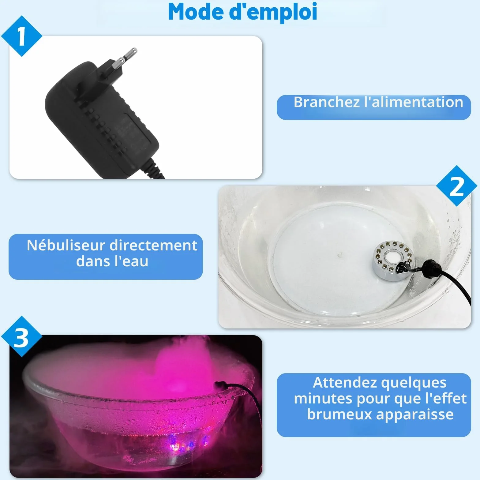 Brumisateur à Ultrasons 12 LED Colorées Mini Machine à Brouillard Métal Humidificateur d'air pour Fontaine Étang