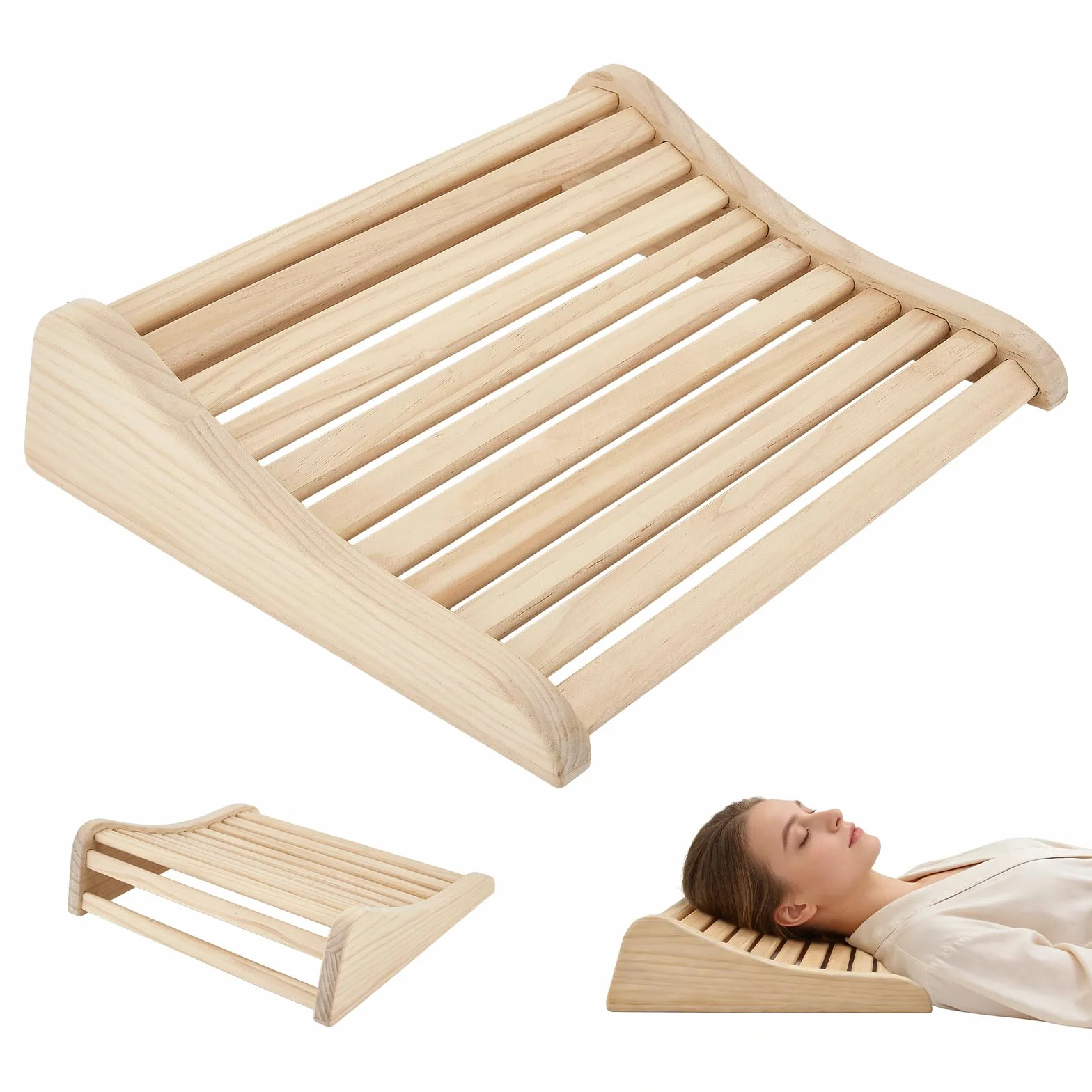 Appui-Tête Sauna en Bois de Cèdre 2 Pièces 37x33x10cm Coussin de Nuque Ergonomique