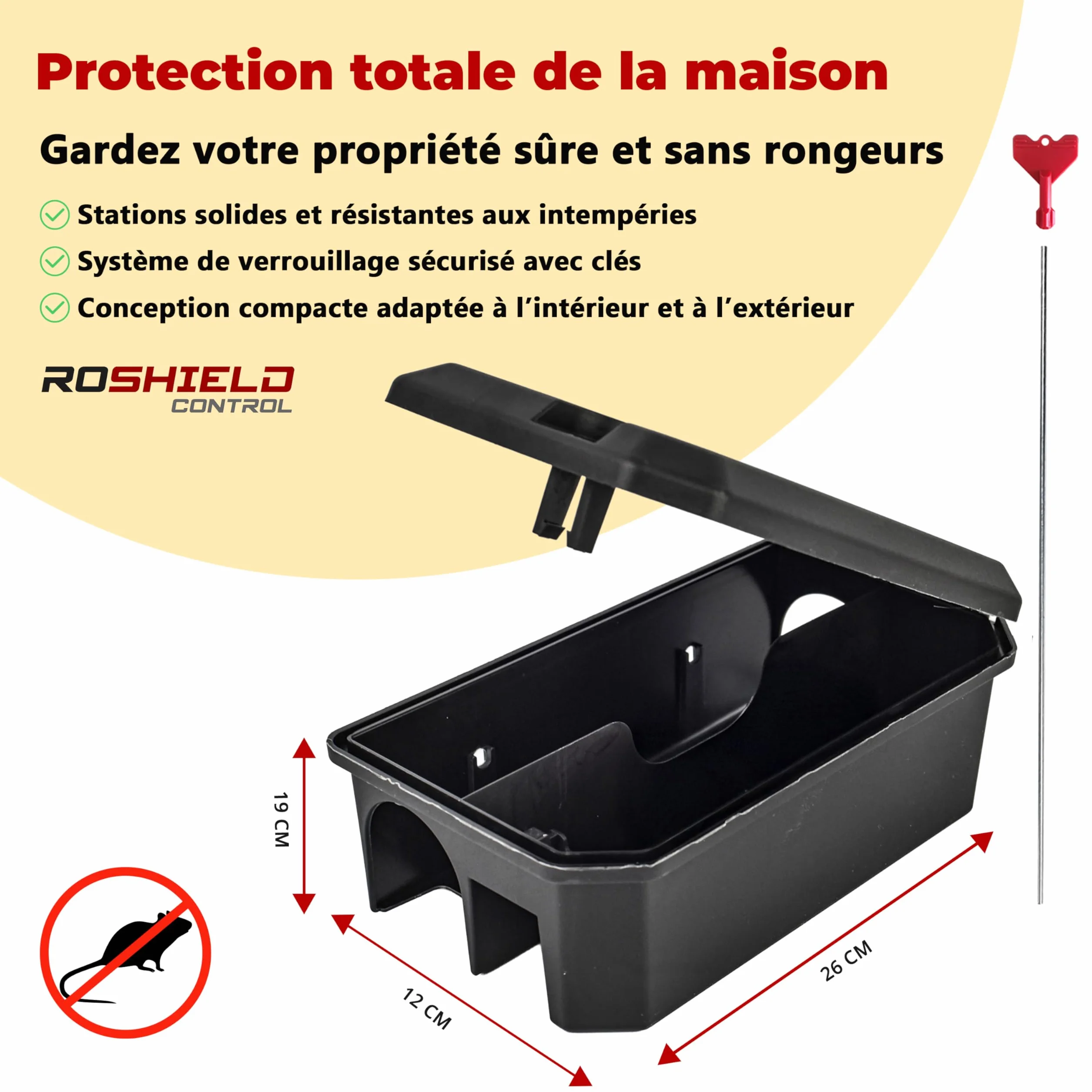 Roshield Lot de 4 Stations d’Appât Inviolables pour Rats et Souris Intérieur Extérieur