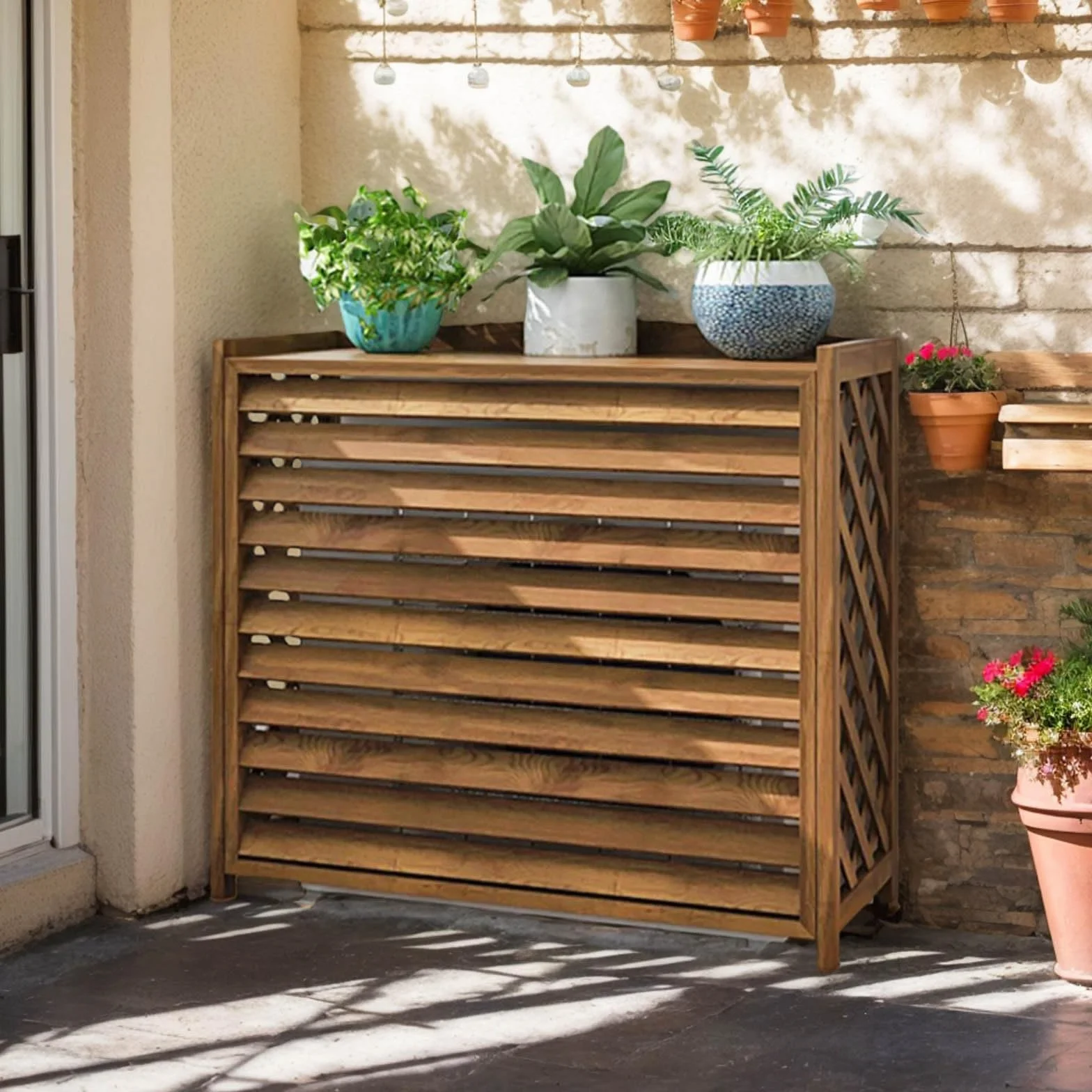 Cache Climatiseur Exterieur Bois 110x50x85cm Protection Pompe à Chaleur Balcon