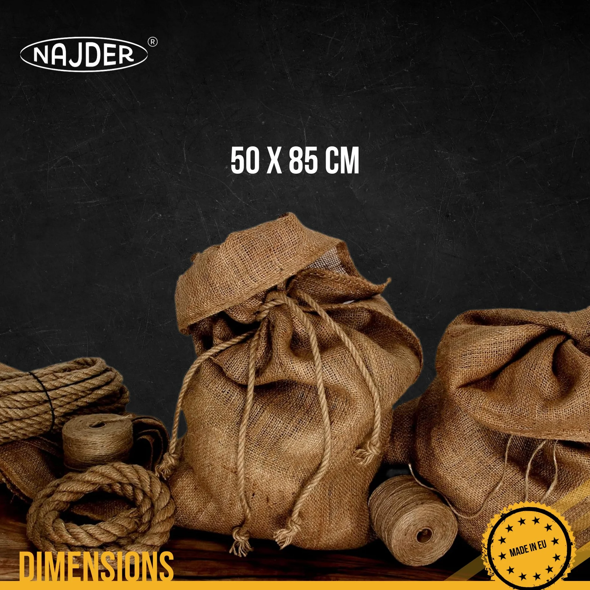 NAJDER Sacs Toile de Jute 50x85 cm 25 kg Lot de 5 Sacs Jute Naturelle Grand Format