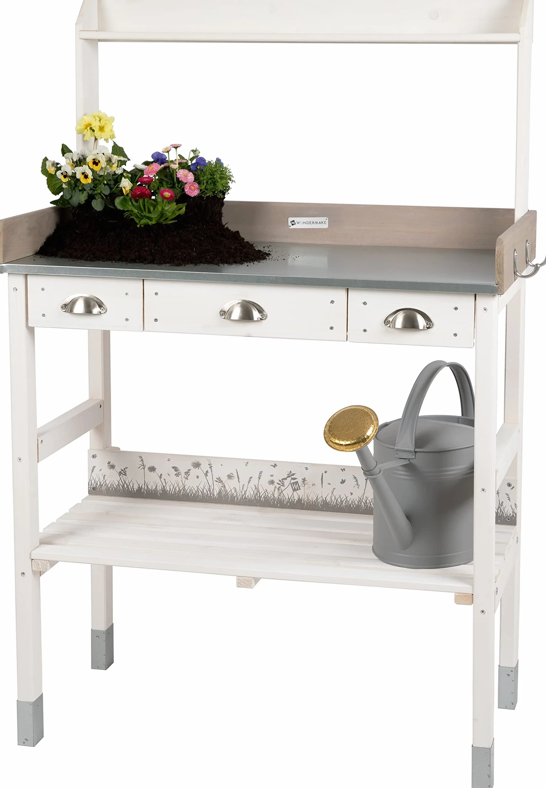 Table de rempotage en Bois avec 3 tiroirs 85x45x130 cm XL Blanc Gris résistant aux intempéries