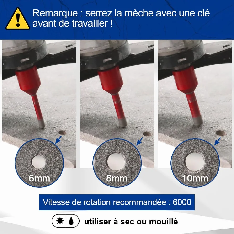 SHDIATOOL Forets Diamant Brasé Sous Vide 6mm/8mm/10mm Trépans M14 Perçage à sec Porcelaine Carrelage Granit Marbre