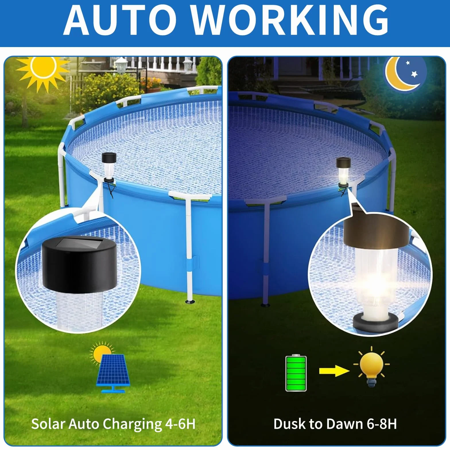 DAZZTIME Lot de 6 éclairages solaires pour piscine IP44 Étanche