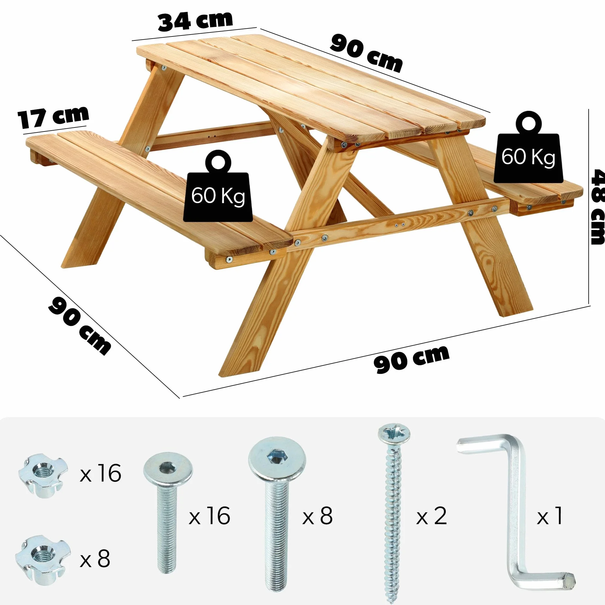 KADAX Table de pique-nique pour enfant en bois avec bancs, ensemble de jardin