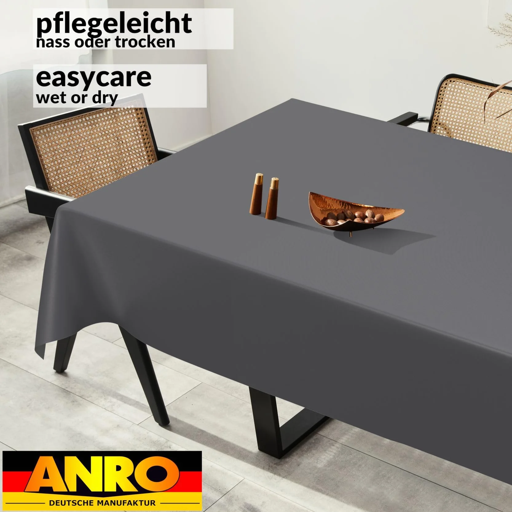 Nappe en Toile cirée Lavable pour Table de Jardin Anthracite 200 x 140 cm
