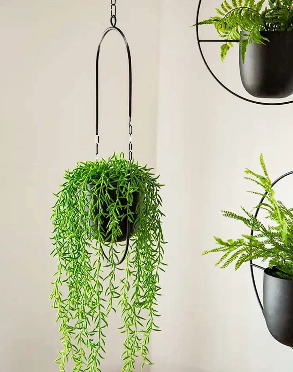 Panier Boho Suspendu en Métal - Jardinière Murale pour Plantes d'Intérieur (Noir)