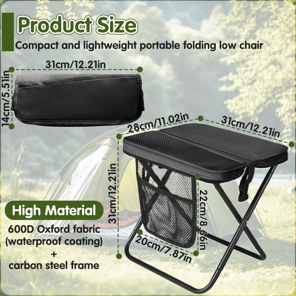 Tabouret de camping pliable 31 cm avec sac de rangement noir