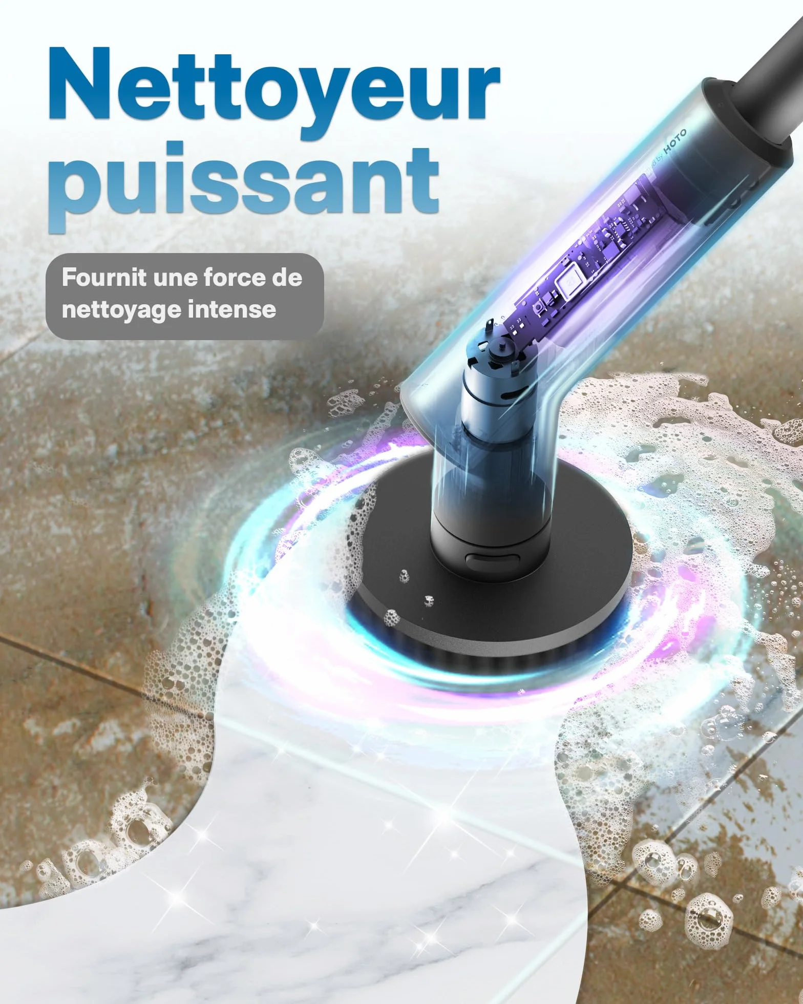 HOTO Brosse Nettoyage Electrique Rotative, IPX7 Imperméable, Brosse Rotative Électrique, Brosse Nettoyage Salle de Bain sans Fil, avec Poignée Réglable et 6 Têtes Brosse, pour Salle de Bain et Cuisine